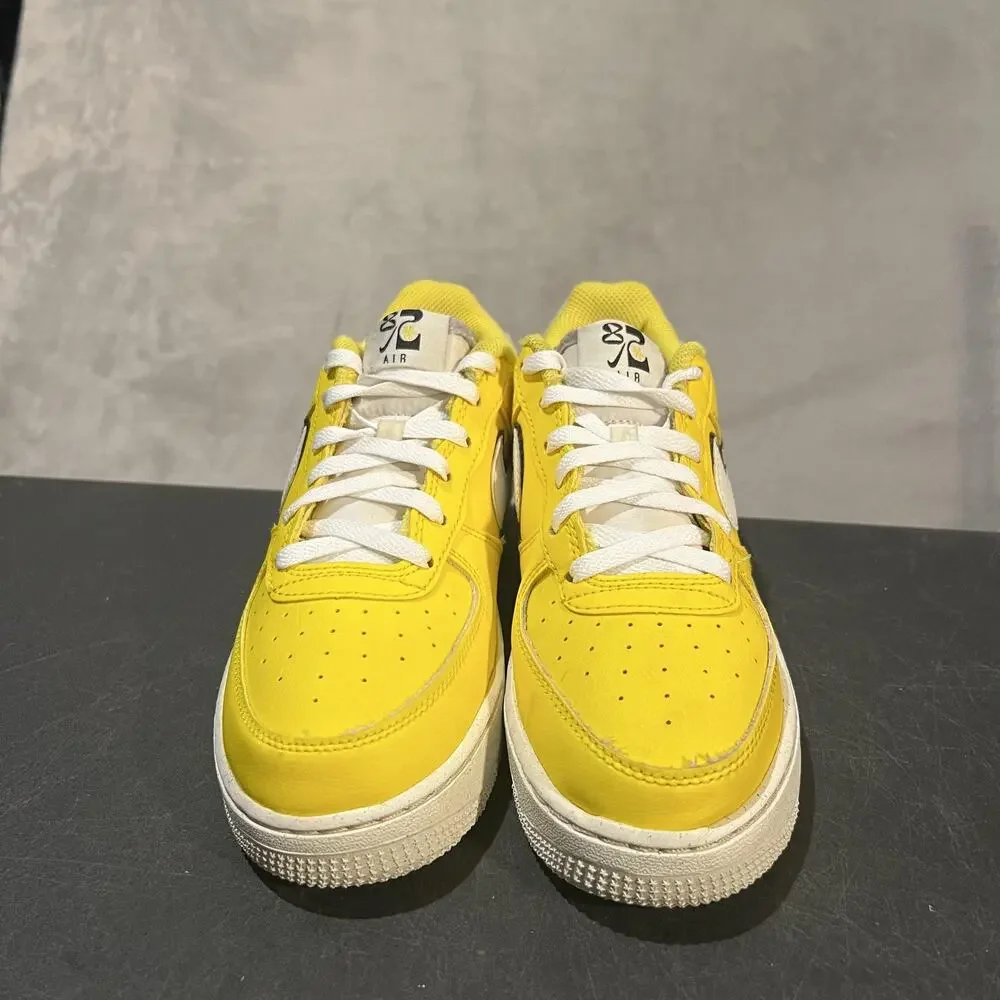 Nike Air Force 1 Low LV8 82 Shoes Youth 6 White Yellow DQ0359-700 Swoosh Leather